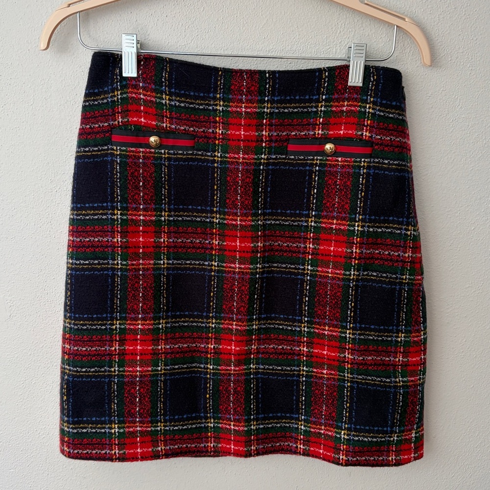 Talbots Vibrant Red and Green Plaid Skirt